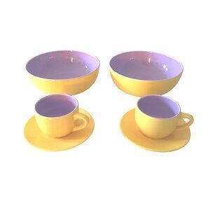Pagnossin Yellow & Lavender Ceramic 6-Piece Set Bowls & Espresso cups saucers